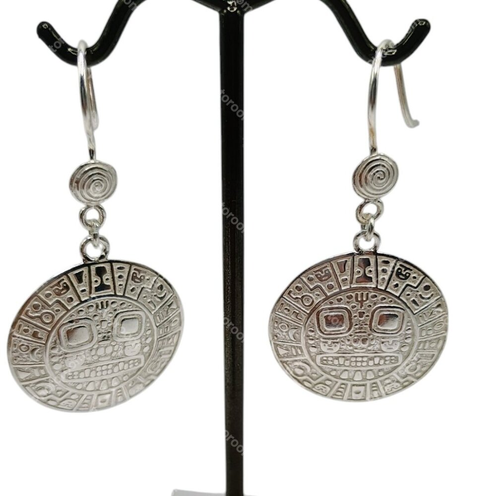950 Silver Earrings, Peruvian Handcrafted Inca Ca… - image 1